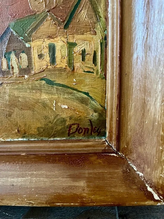 Vintage Original Oil Painting Of A City Landscape Signed “Donley” Wooden Frame - Picture 6 of 15